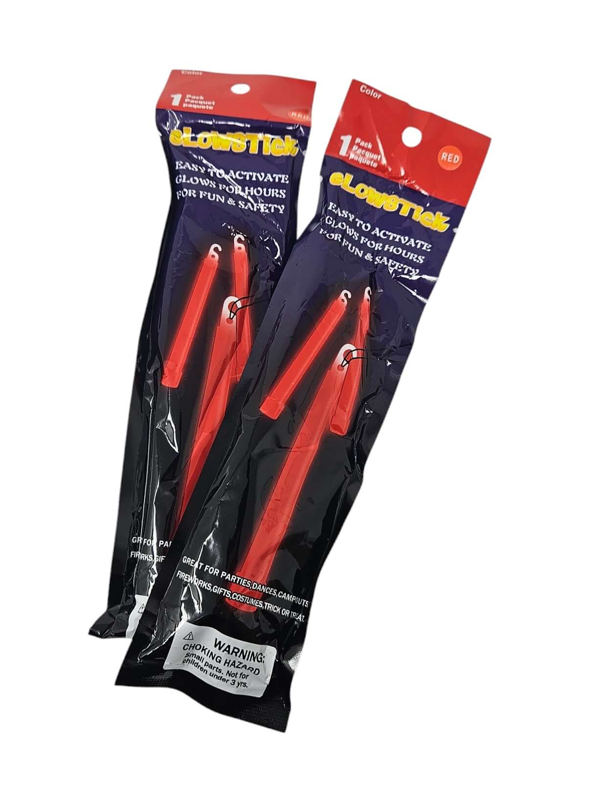 zwei rote Glowstick Leuchten in Verpackung für Outdoor-Aktivitäten und Sicherheit.