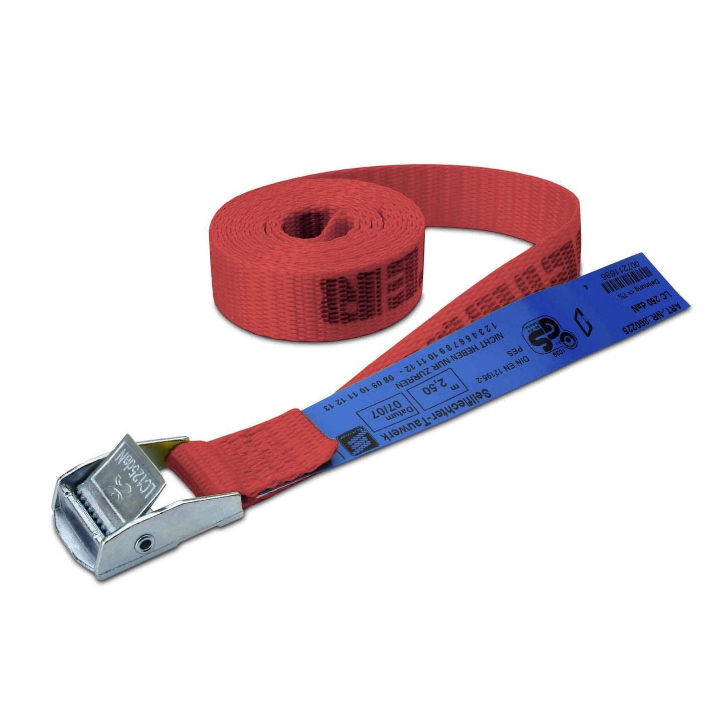 Entdecken Sie unseren hochwertigen 1-teiligen Klemmschlossgurte mit einer Gurtbreite von 25 mm und einer beeindruckenden Tragfähigkeit von 250 kg. Hergestellt aus strapazierfähigem Birolen® (Polyester) und gemäß DIN EN 12195-2 geprüft und zugelassen, bietet dieser Gurtband maximale Sicherheit und Zuverlässigkeit. Das blaue Prüflabel und die BG-Prüfung garantieren Qualität und Vertrauen. Mit vorgereckter Technologie und dehnungsarmem Material ist er ideal für vielseitige Anwendungen.