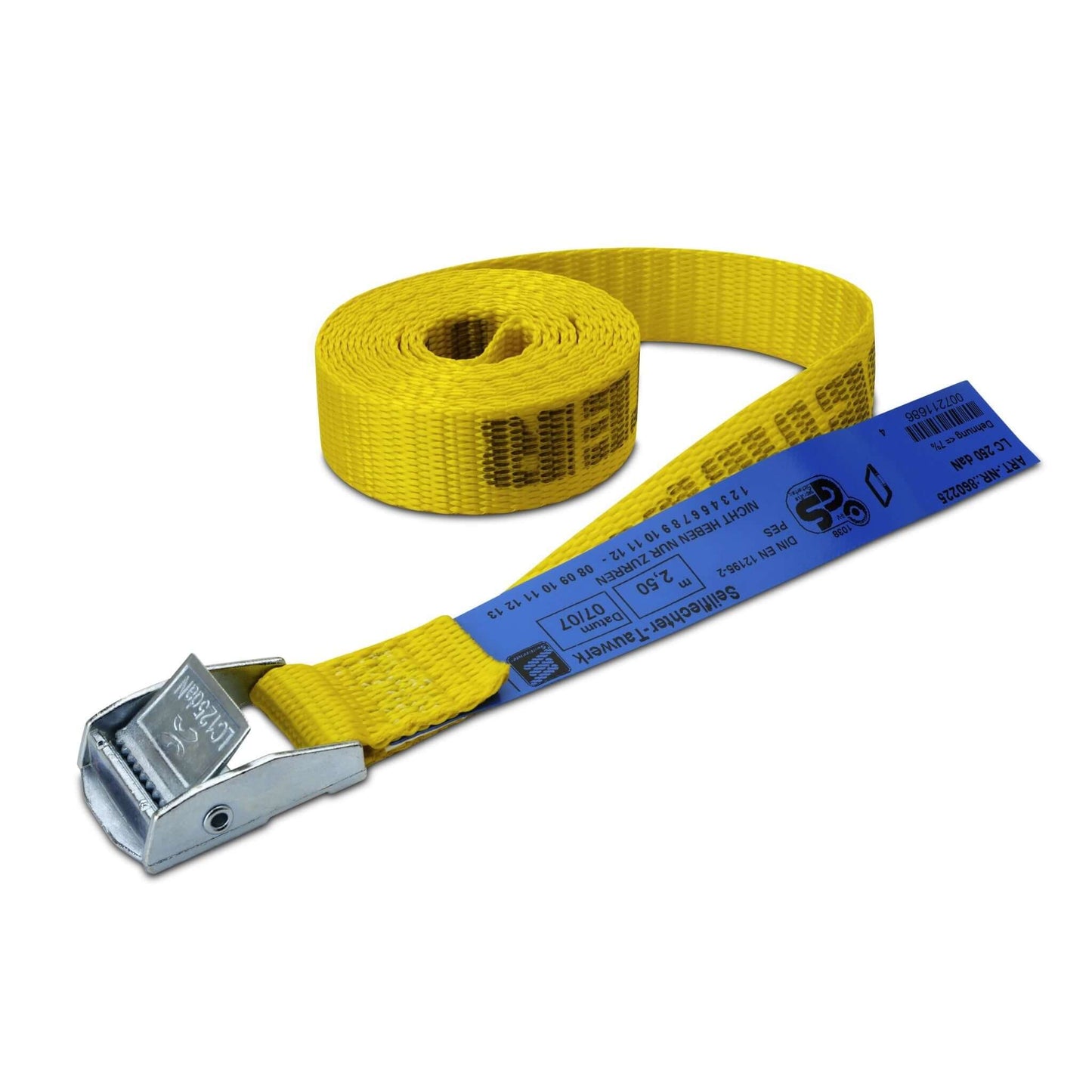 Entdecken Sie unseren hochwertigen 1-teiligen Klemmschlossgurte mit einer Gurtbreite von 25 mm und einer beeindruckenden Tragfähigkeit von 250 kg. Hergestellt aus strapazierfähigem Birolen® (Polyester) und gemäß DIN EN 12195-2 geprüft und zugelassen, bietet dieser Gurtband maximale Sicherheit und Zuverlässigkeit. Das blaue Prüflabel und die BG-Prüfung garantieren Qualität und Vertrauen. Mit vorgereckter Technologie und dehnungsarmem Material ist er ideal für vielseitige Anwendungen.