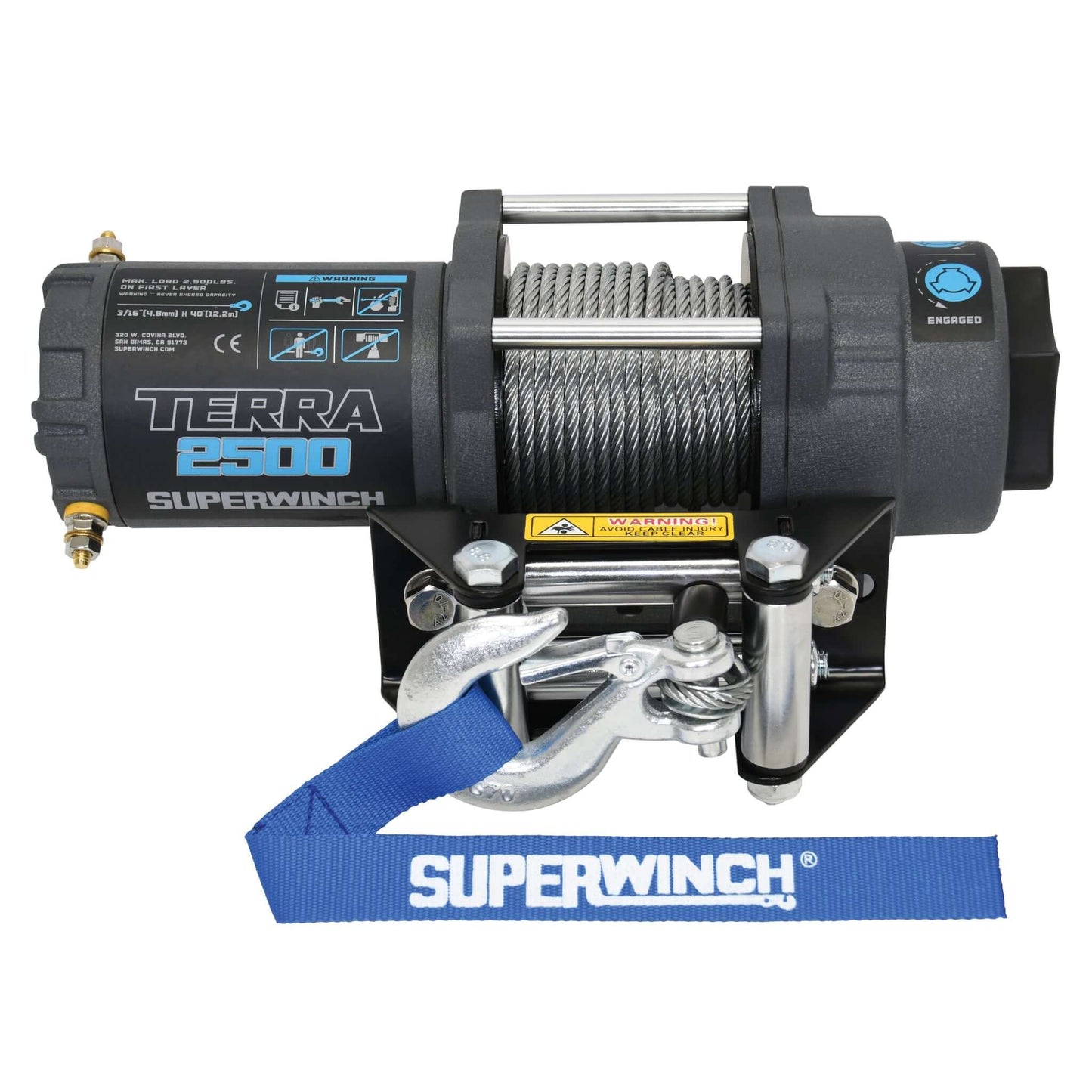 Die Superwinch Terra 2500 ist die ideale Alternative zur Handseilwinde und besonders für leichte Lasten geeignet. Im Lieferumfang enthalten sind eine Kabelfernbedienung, Einbauschalter, Steckdose, Relais, Rollenfenster, Batteriekabel und ein Stahlseil mit Sicherheitshaken (Durchmesser: 4,8 mm, Länge: 12,2 m). Eine Montageplatte für das Rollenfenster ist ebenfalls dabei.