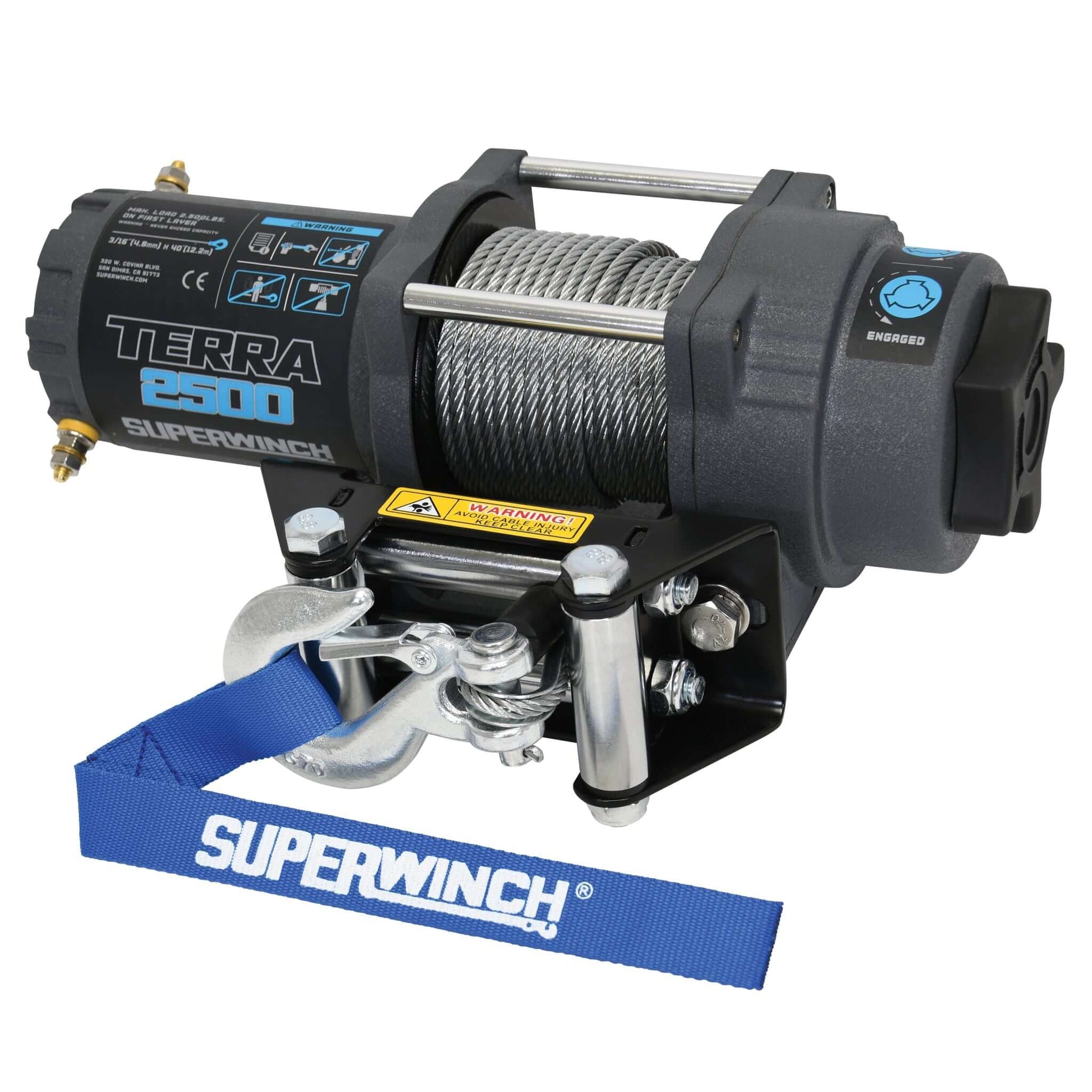 Die Superwinch Terra 2500 ist die ideale Alternative zur Handseilwinde und besonders für leichte Lasten geeignet. Im Lieferumfang enthalten sind eine Kabelfernbedienung, Einbauschalter, Steckdose, Relais, Rollenfenster, Batteriekabel und ein Stahlseil mit Sicherheitshaken (Durchmesser: 4,8 mm, Länge: 12,2 m). Eine Montageplatte für das Rollenfenster ist ebenfalls dabei.