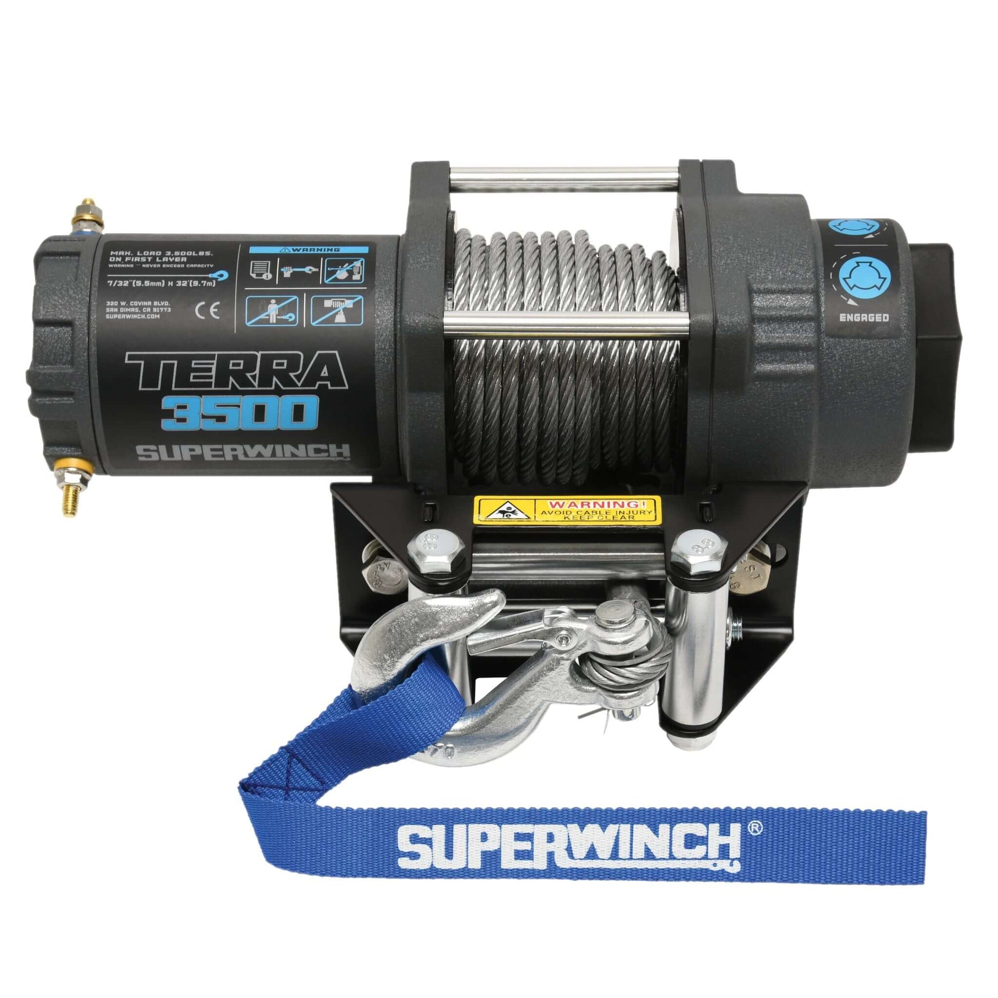 Die Superwinch Terra 3500 ist die ideale Alternative zur Handseilwinde und besonders für leichte Lasten geeignet. Im Lieferumfang enthalten sind eine Kabelfernbedienung, Einbauschalter, Steckdose, Relais, Rollenfenster, Batteriekabel und ein Stahlseil mit