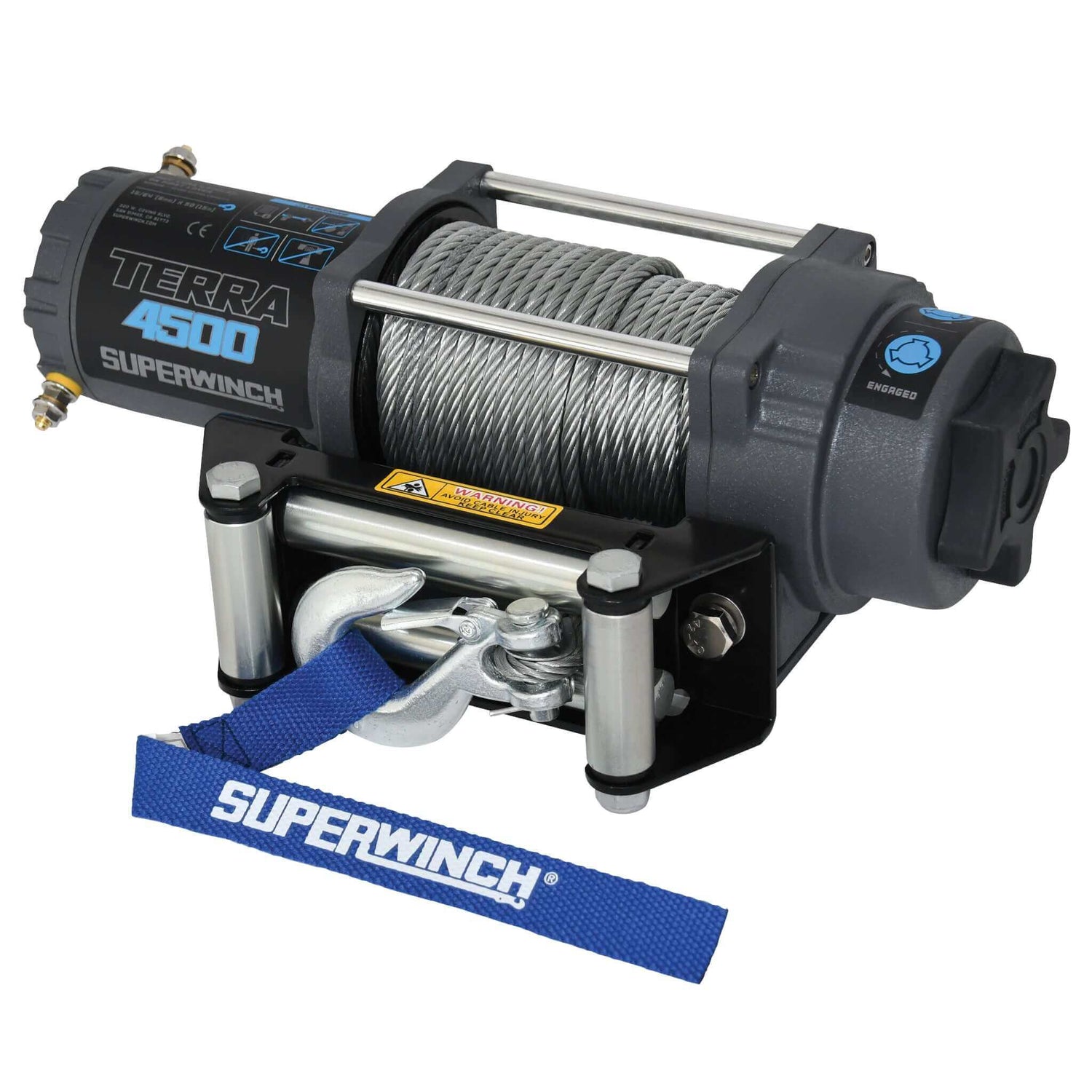 Die Superwinch Terra 4500 ist die ideale Alternative zur Handseilwinde und besonders für leichte Lasten geeignet. Im Lieferumfang enthalten sind eine Kabelfernbedienung, Einbauschalter, Steckdose, Relais, Rollenfenster, Batteriekabel und ein Stahlseil mit