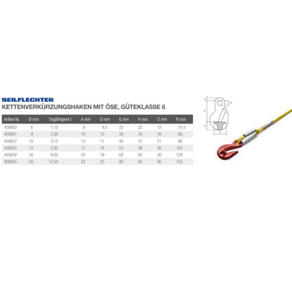 Tabelle Kettenverkürzungshaken Gk8 Übersicht 