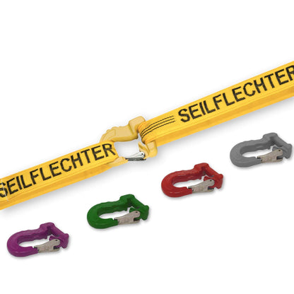 Vielseitiger Seilflechter Nordwand® Joker-Haken für Rundschlingen und Hebebänder nach DIN EN 1492-1. Als Verlängerungselement oder sicherer Endhaken einsetzbar. Einfaches Einhaken, sichere Handhabung durch geschmiedete Sicherungsfalle und intelligente Details. Doppelter Nutzen in einem Haken!